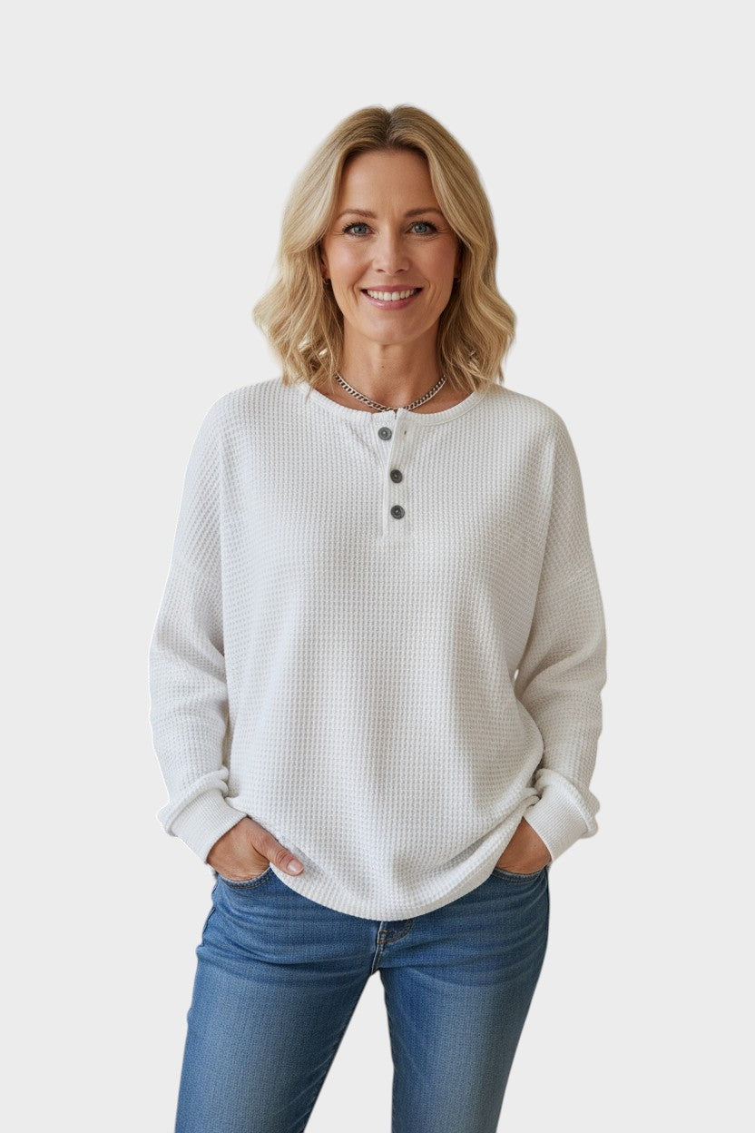 Heather | Orange Waffle-Knit Henley Jumper