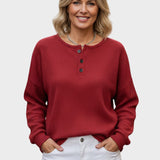 Heather | Orange Waffle-Knit Henley Jumper