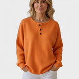 Heather | Orange Waffle-Knit Henley Jumper