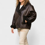 Isabelle | Brown Shearling-Look Aviator Jacket