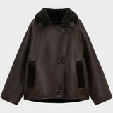 Isabelle | Brown Shearling-Look Aviator Jacket