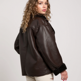 Isabelle | Brown Shearling-Look Aviator Jacket