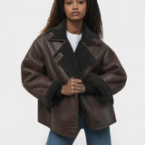 Isabelle | Brown Shearling-Look Aviator Jacket