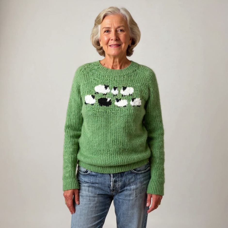 Jennifer | Green Sheep Motif Knit Jumper