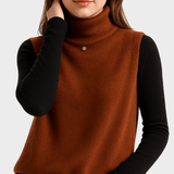 Joanne | Rust Sleeveless Roll-Neck Knit Top