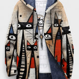 Carolyn | Abstract Cat Hooded Zip Jacket
