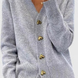 Leila | Cream V-Neck Button Cardigan