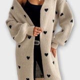 Mabel | Long Beige Heart Cardigan