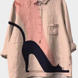 Marie | Pink Black Cat Print Shirt