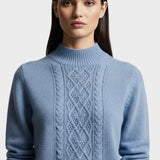 Millie | Blue Cable-Knit High-Neck Jumper
