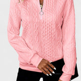 Nellie | Pink Cable-Knit Half-Zip Jumper