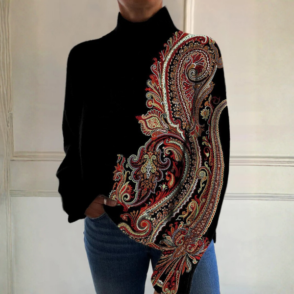 Patricia | Black Paisley Roll-Neck Jumper