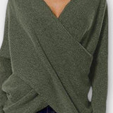 Olivia | Olive Wrap-Front V-Neck Jumper