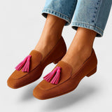 Romy | Cognac Loafers with Pink Tassels