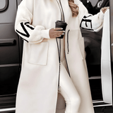 Rosie | Brown Contrast-Trim Long Coat