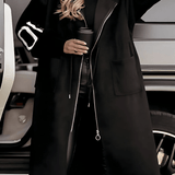 Rosie | Brown Contrast-Trim Long Coat