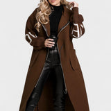 Rosie | Brown Contrast-Trim Long Coat