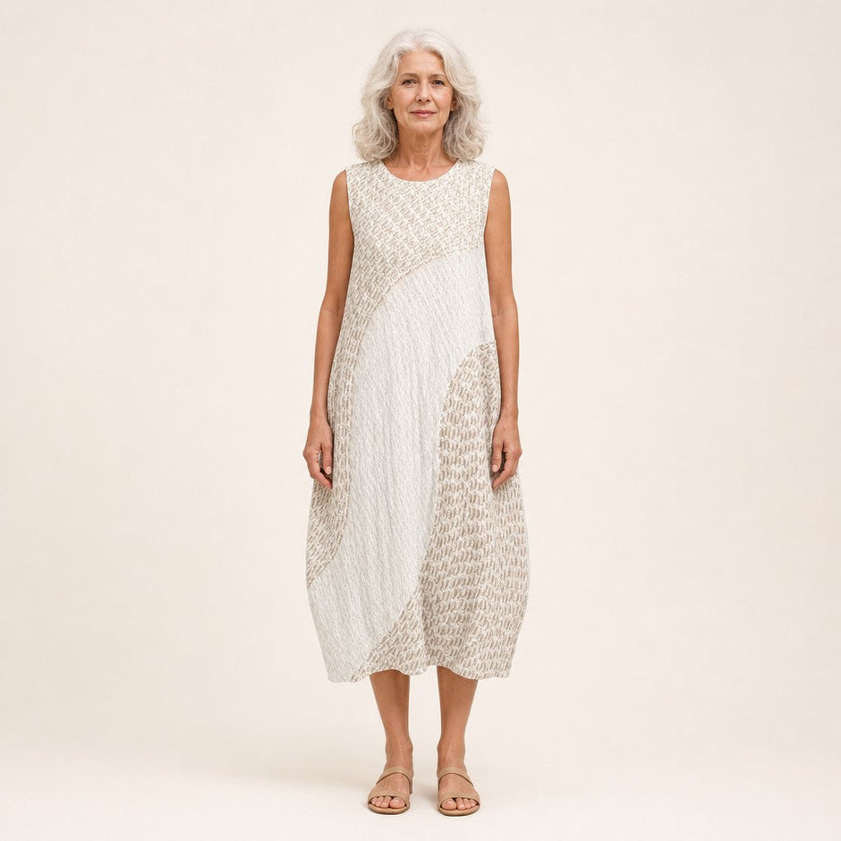 Tina | White Textured Panel Sleeveless Midi Dress