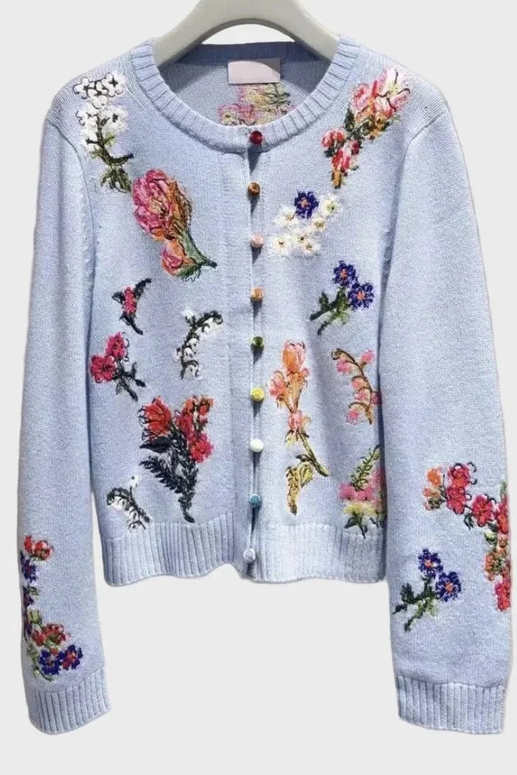 Sofia | Blue Floral Embroidered Cardigan