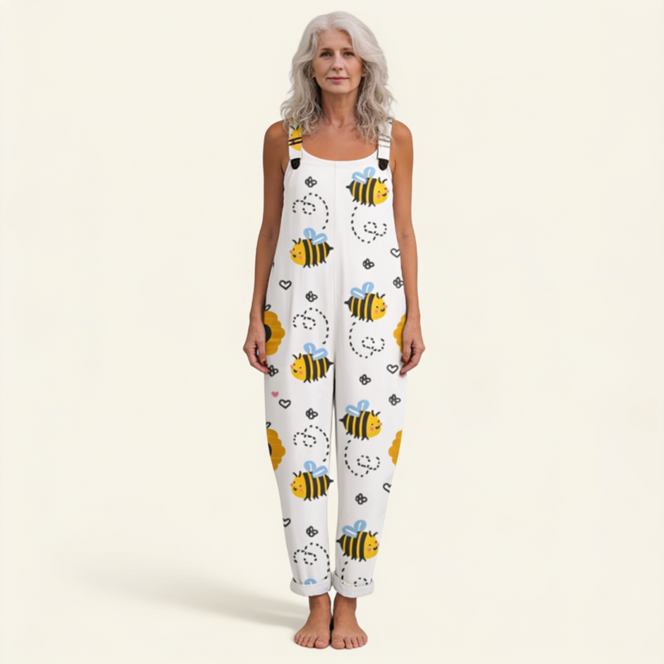 Veronica | Ivory Bee Print Dungarees