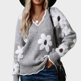 Thea | Grey Daisy Knit Jumper