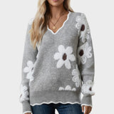 Thea | Grey Daisy Knit Jumper