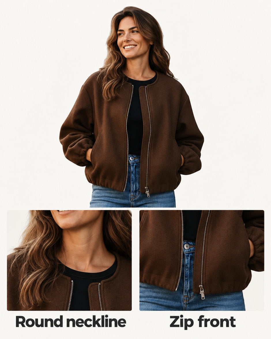 Catrin | Brown Cropped Bomber Jacket