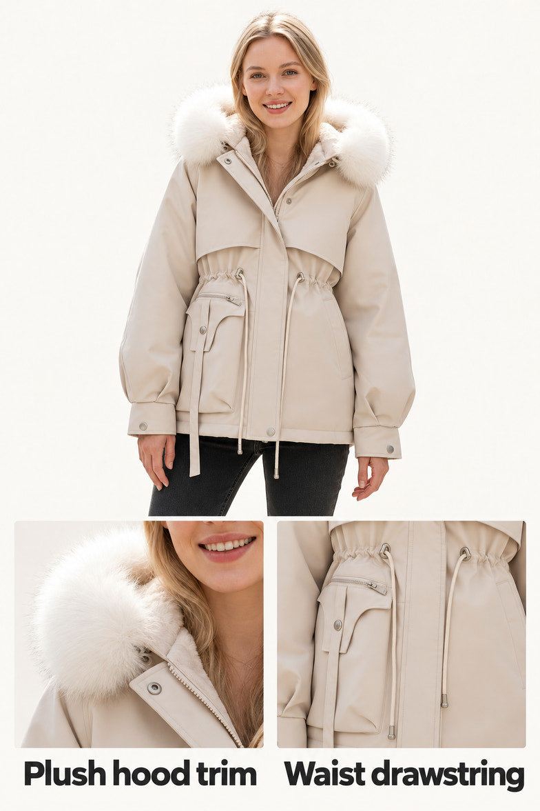 Cecily | Ivory Faux-Fur Trim Winter Jacket