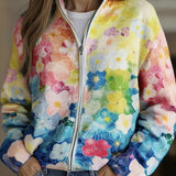 Ursula | Watercolour Floral Knitted Zip Cardigan