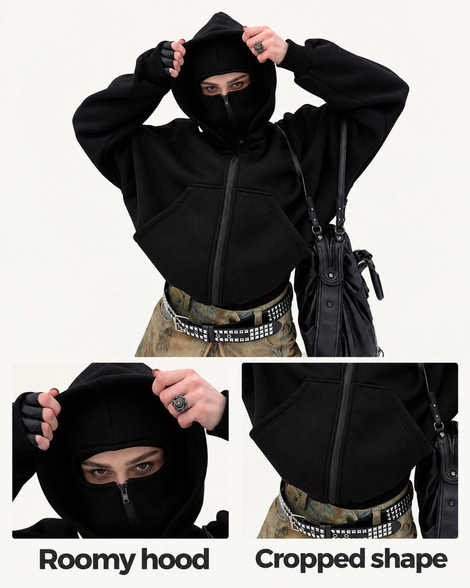 Elinor | Black Oversized Zip Hoodie