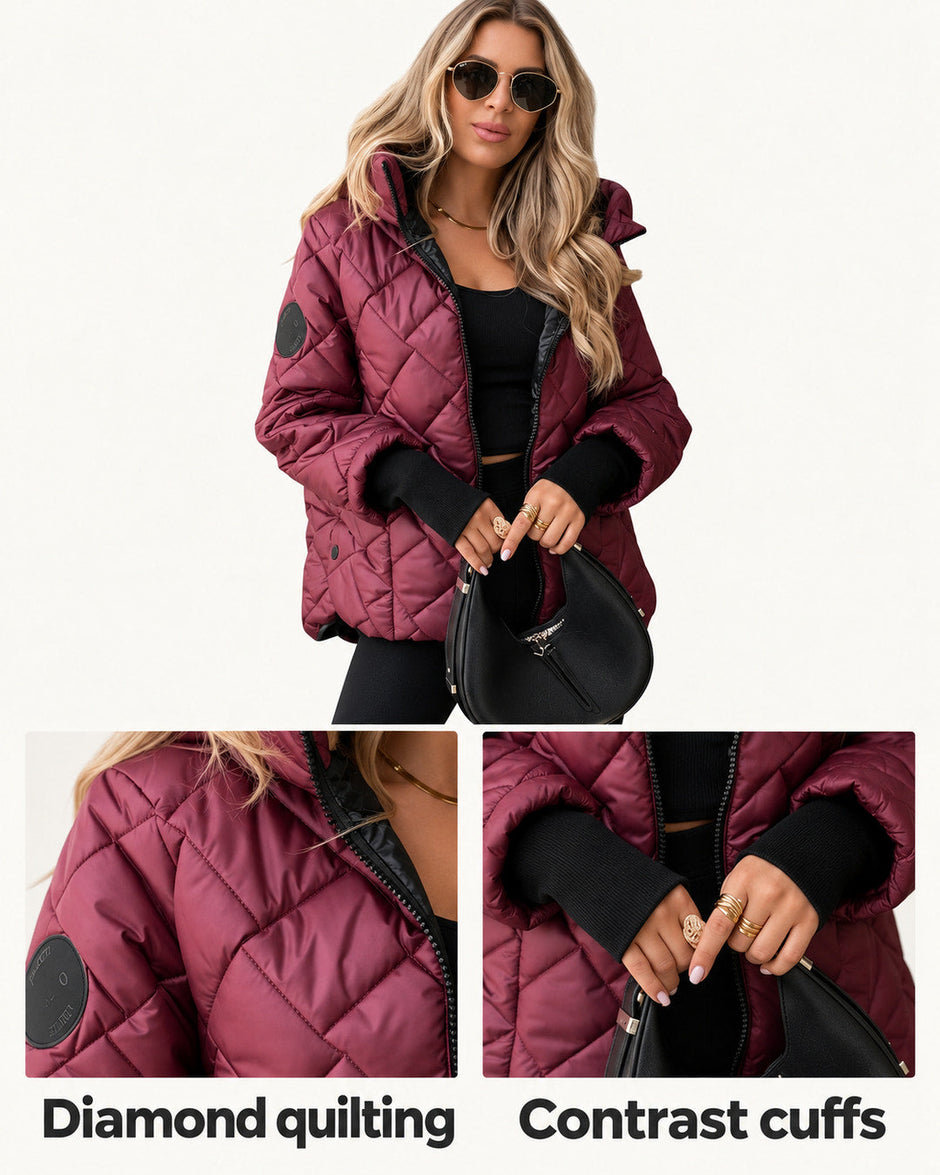 Emma | Burgundy Quilted Hooded Jacket