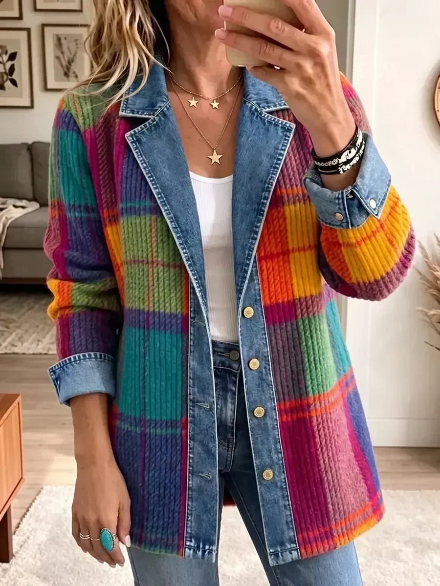 Chloe | Vintage Check Patchwork Denim Jacket