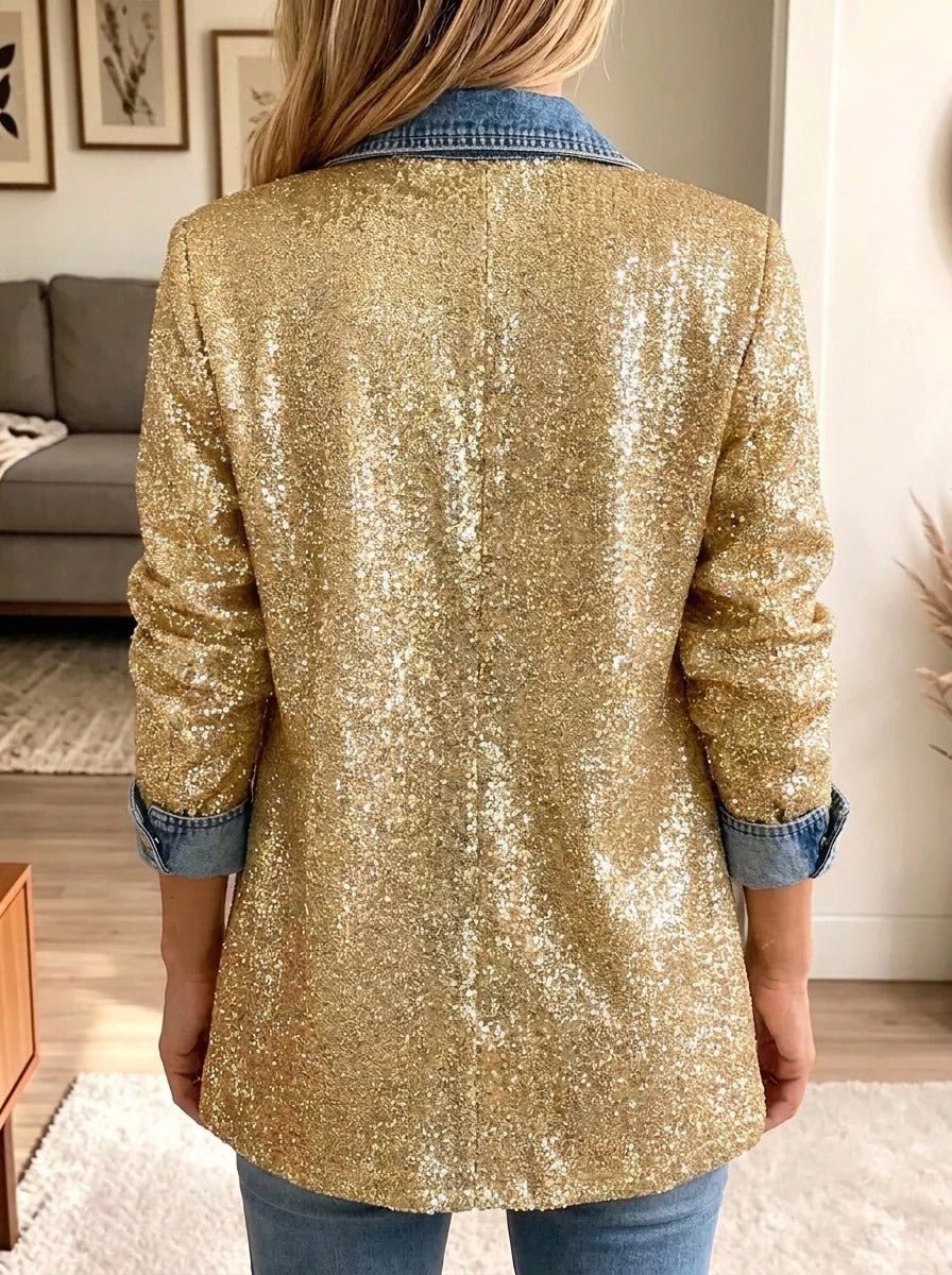 Imogen | Gold Glitter Patchwork Denim Jacket