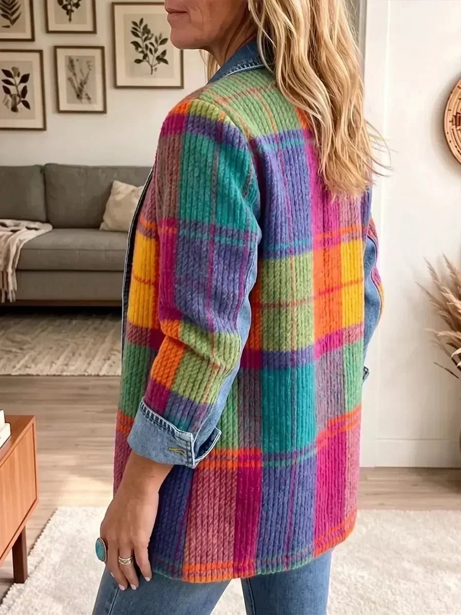 Chloe | Vintage Check Patchwork Denim Jacket