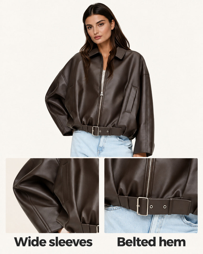 Louise | Brown Faux-Leather Jacket