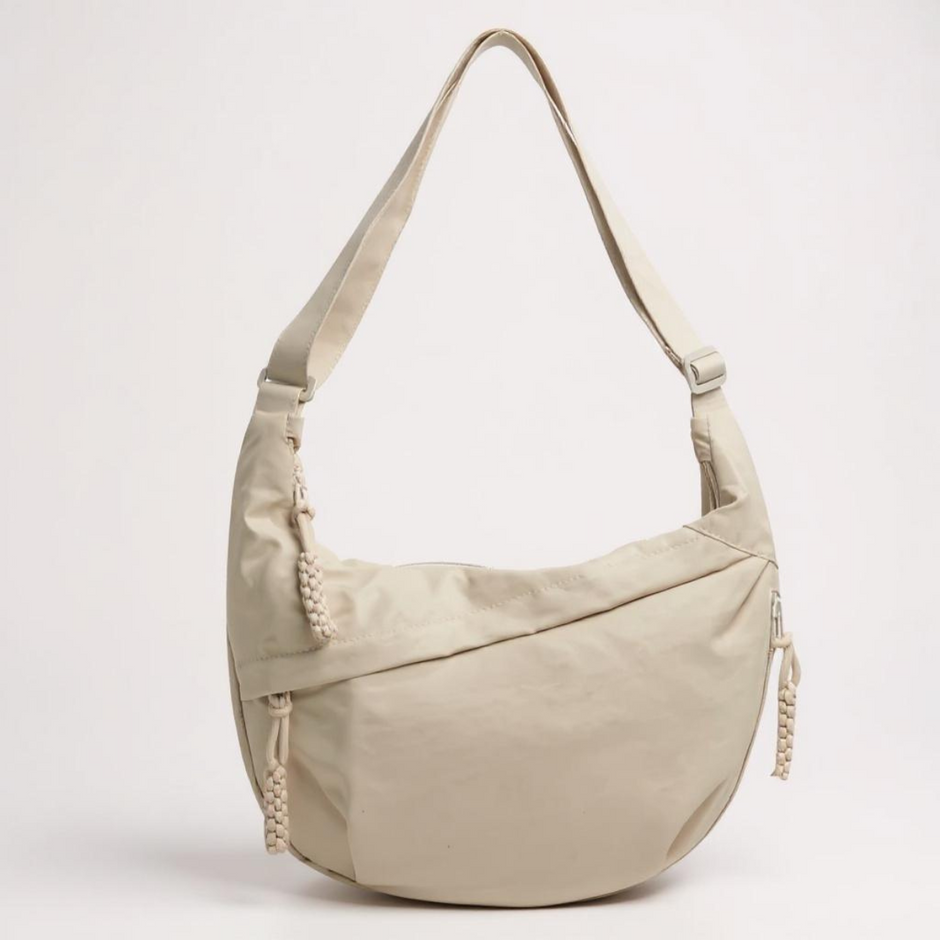 Pippa | Beige Nylon Crescent Shoulder Bag