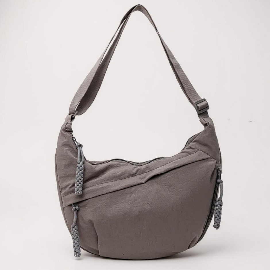 Rachel | Grey Nylon Crescent Shoulder Bag