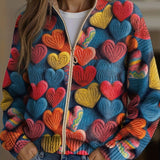 Suzanne | Colourful Heart Knitted Zip Cardigan