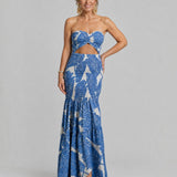 Andrea | Blue Leaf Print Two-Piece Set