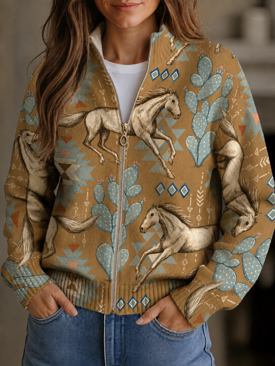 Bridget | Horse & Cactus Knitted Zip Cardigan
