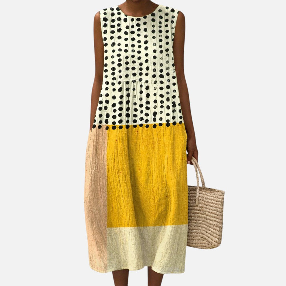Shelley | Polka Dot Colour Block Sleeveless Midi Dress