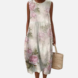 Tamsin | Cream Rose Print Sleeveless Midi Dress