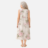 Tamsin | Cream Rose Print Sleeveless Midi Dress