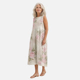 Tamsin | Cream Rose Print Sleeveless Midi Dress
