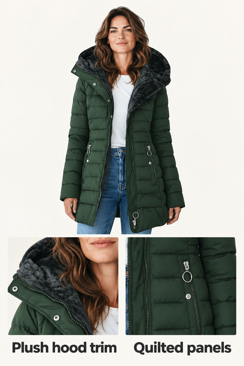 Nadine | Olive Faux-Fur Trim Parka