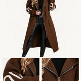 Rosie | Brown Contrast-Trim Long Coat