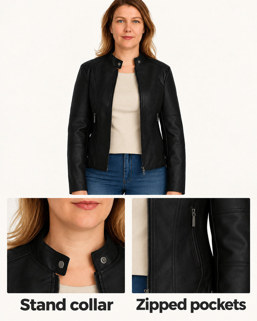 Sophia | Black Faux-Leather Jacket