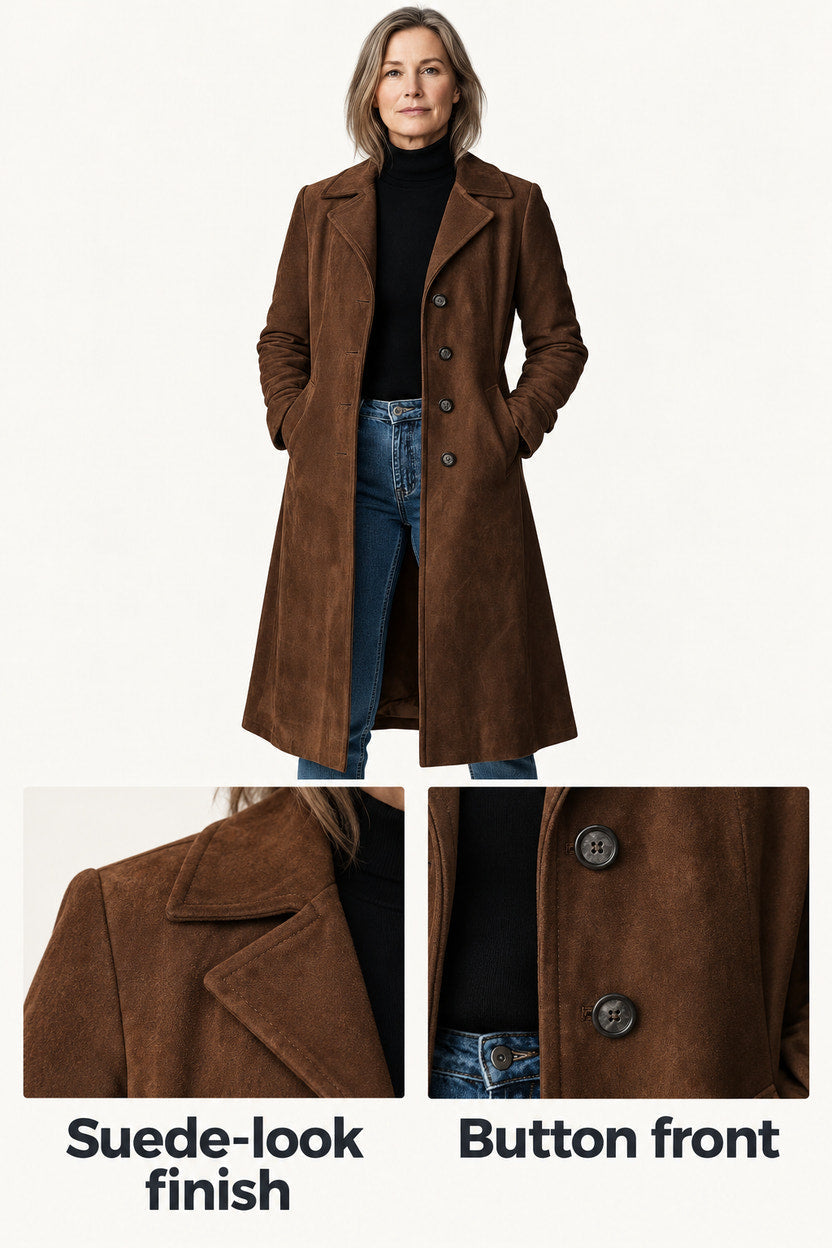 Teresa | Brown Suede-Look Trench Coat