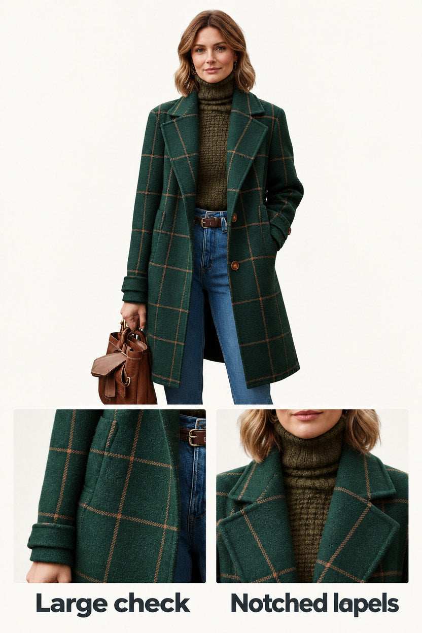 Yasmin | Green Checked Long Coat